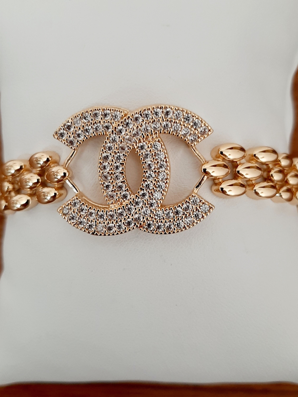 Gold-Tone Crystal Interlocking CC Bracelet